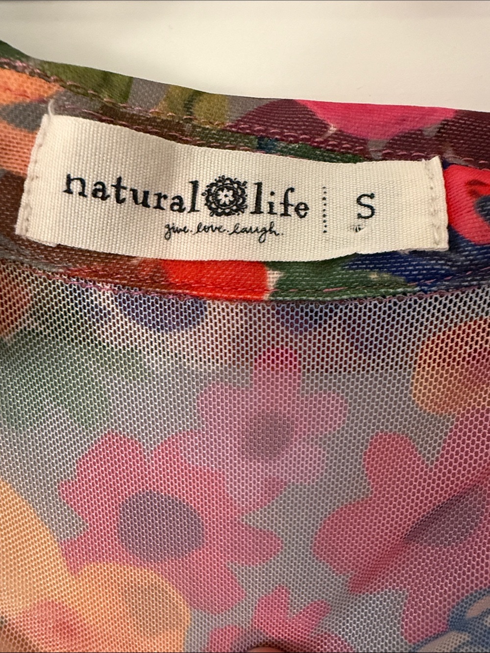 Natural Life sheer Floral Multicolor Long-Sleeve Button Front Top size S - Picture 2 of 5